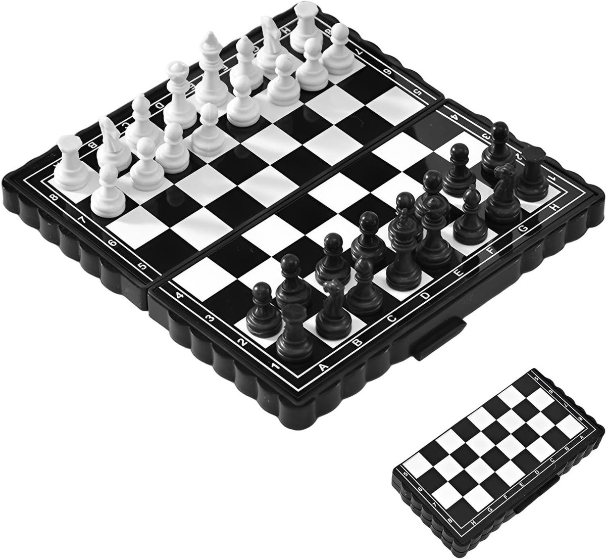 Compact Magnetisch Schaakbord - Zwart en Wit - 13 x 13 cm - Opvouwbaar Schaakspel - Voor Kinderen en Volwassenen