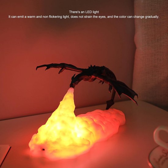 3D Draken Boekenplanklamp - Vuurspuwende Vliegende Draak - Rode LED-Vlamgloed - USB-Oplaadbaar - 800mAh - Touchbediening - 8-10 Uur - Fantasy Decoratie voor Boekenkast, Bureau & Kinderkamer — afbeelding 2