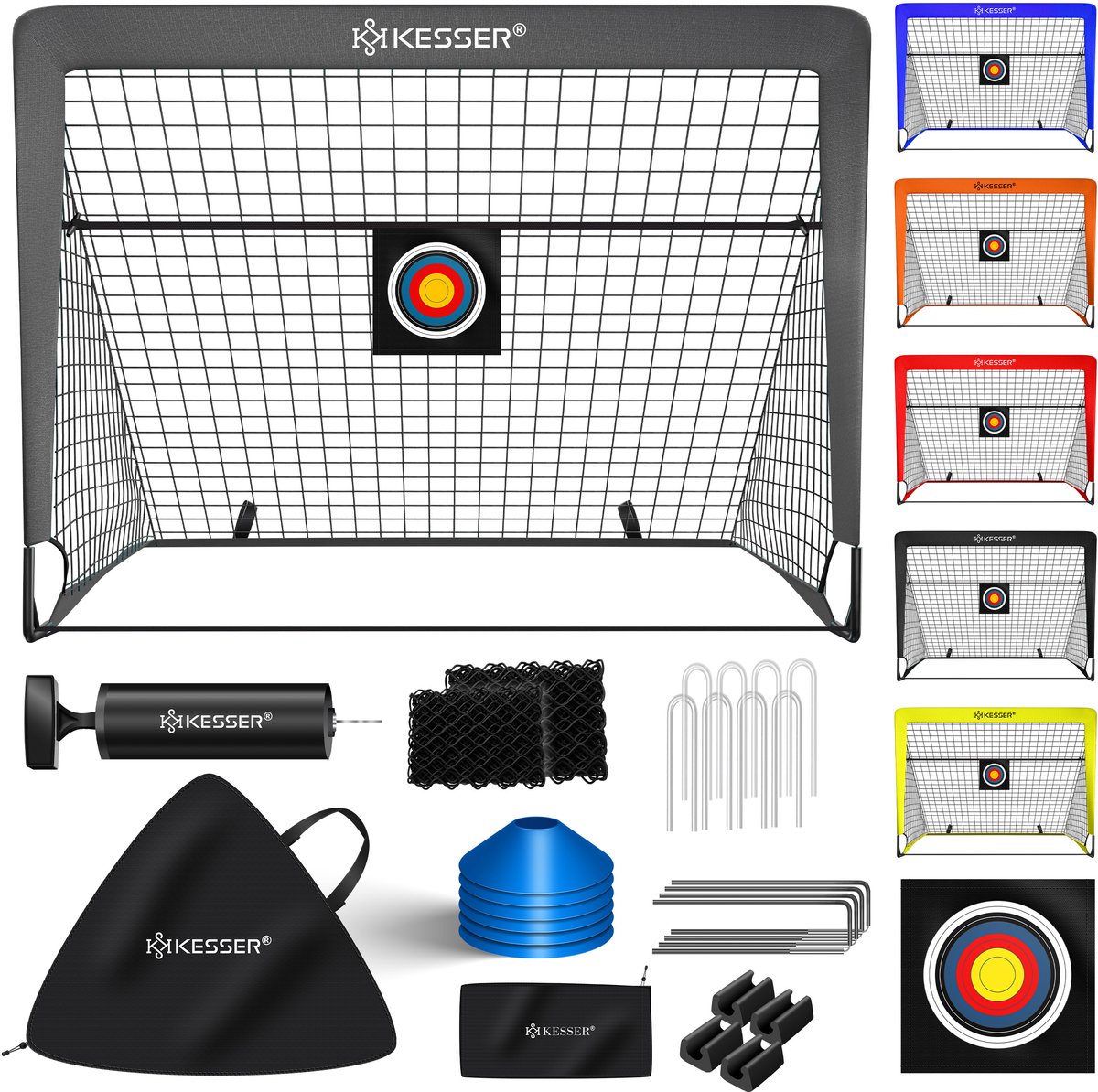KESSER® Voetbaldoel 2-delige set - Pop-up doelen 120 x 90 x 90 cm - Met 6 pionnen en draagtas - Blauw