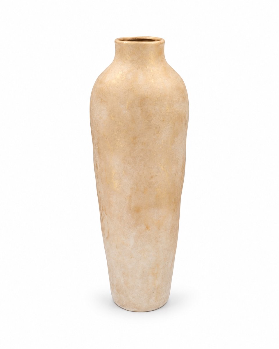 Daan Kromhout- Vaas - Keramiek - Robuust - Handgemaakt - Florence - Antique Wit-Goud - 16x48cm