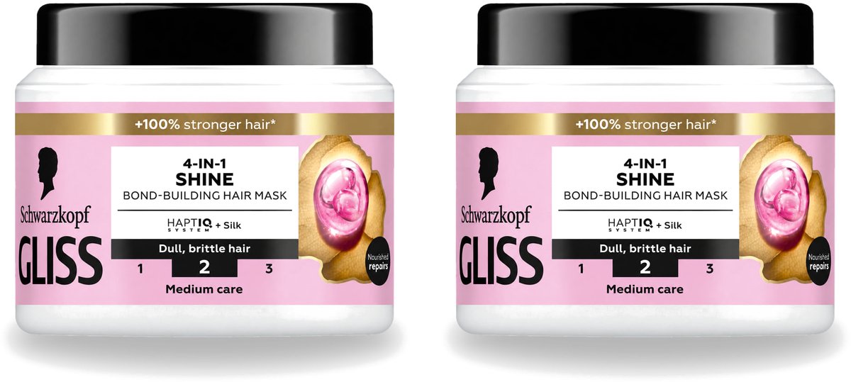2 x Gliss - Haarmasker - 4in-1 Hair Mask - Voor Zijdezacht en Glanzend Haar - 400 ml - Voordeelverpakking - 2 stuks