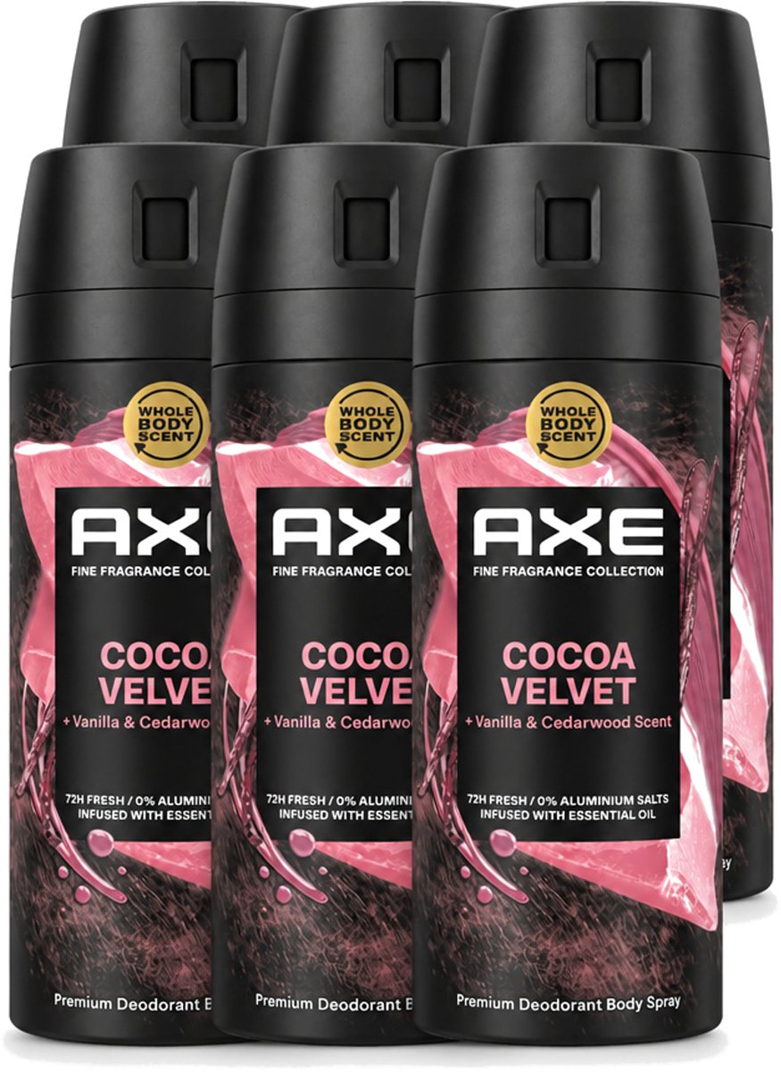 6 x Axe – Deodorant – Cocoa Velvet – 150 ml - Voordeelverpakking - 6 stuks