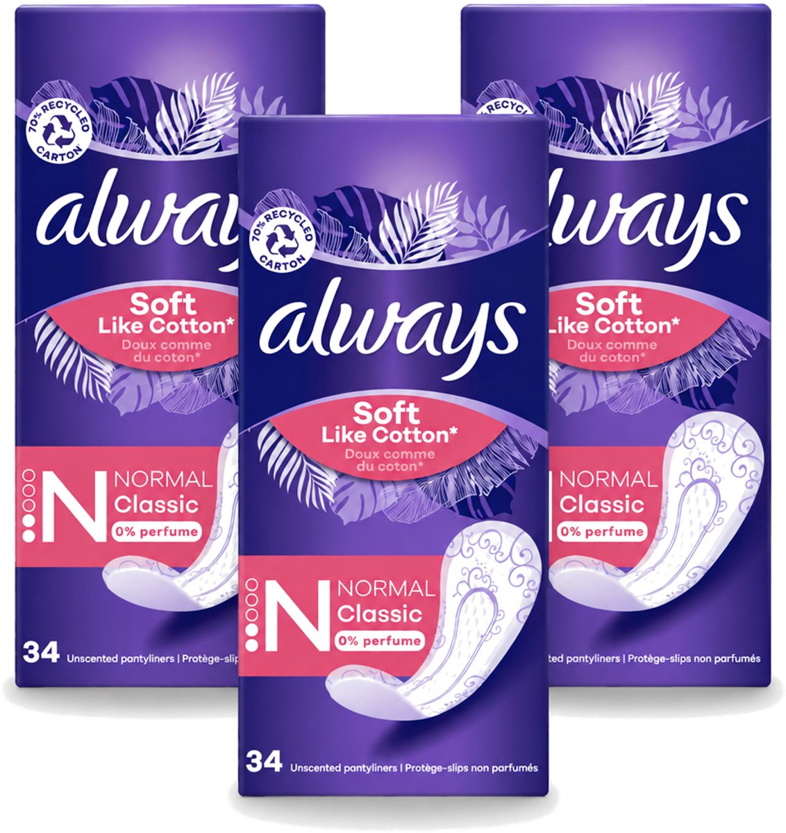 3 x Always – Inlegkruisjes – Discreet Normal – 34 stuks - Voordeelverpakking - 3 stuks