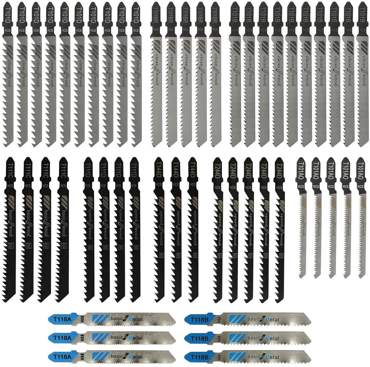 Professionele Decoupeerzaag Bladen Set van 52 Stuks voor Hout en Metaal, Inclusief T-Shank en Plastic Opbergdoos, Geschikt voor Diverse Zaagtoepassingen