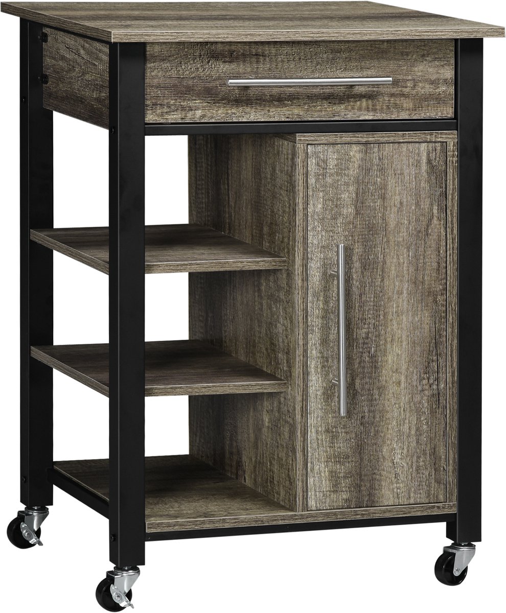 Keukenwagen - Mobiele opbergwagen met praktische vakken voor keuken, badkamer en woonkamer - model 92