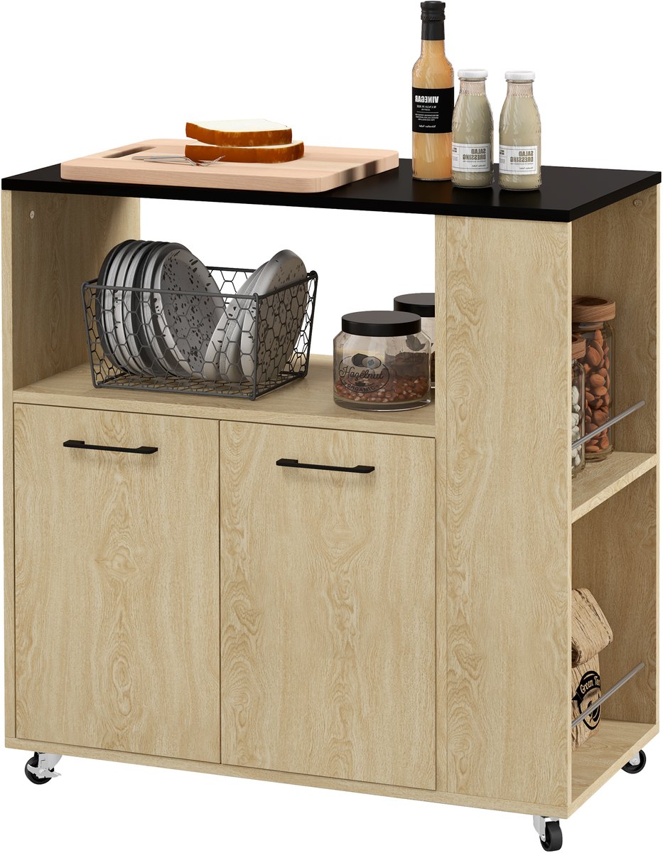 Keukenwagen - Mobiele opbergwagen met praktische vakken voor keuken, badkamer en woonkamer - model 82