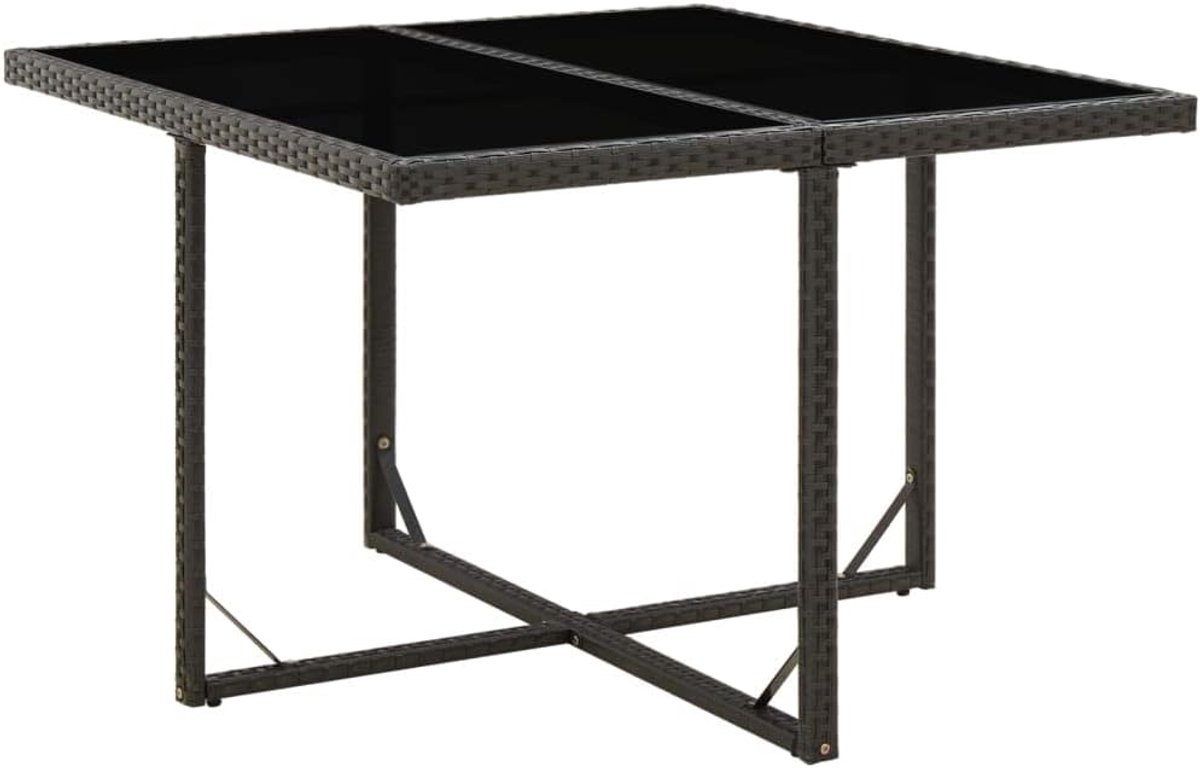 109x107x74 cm poly rattan glas zwart buiten eettafel weerbestendig hoektafel moderne tuinmeubelen patio balkon
