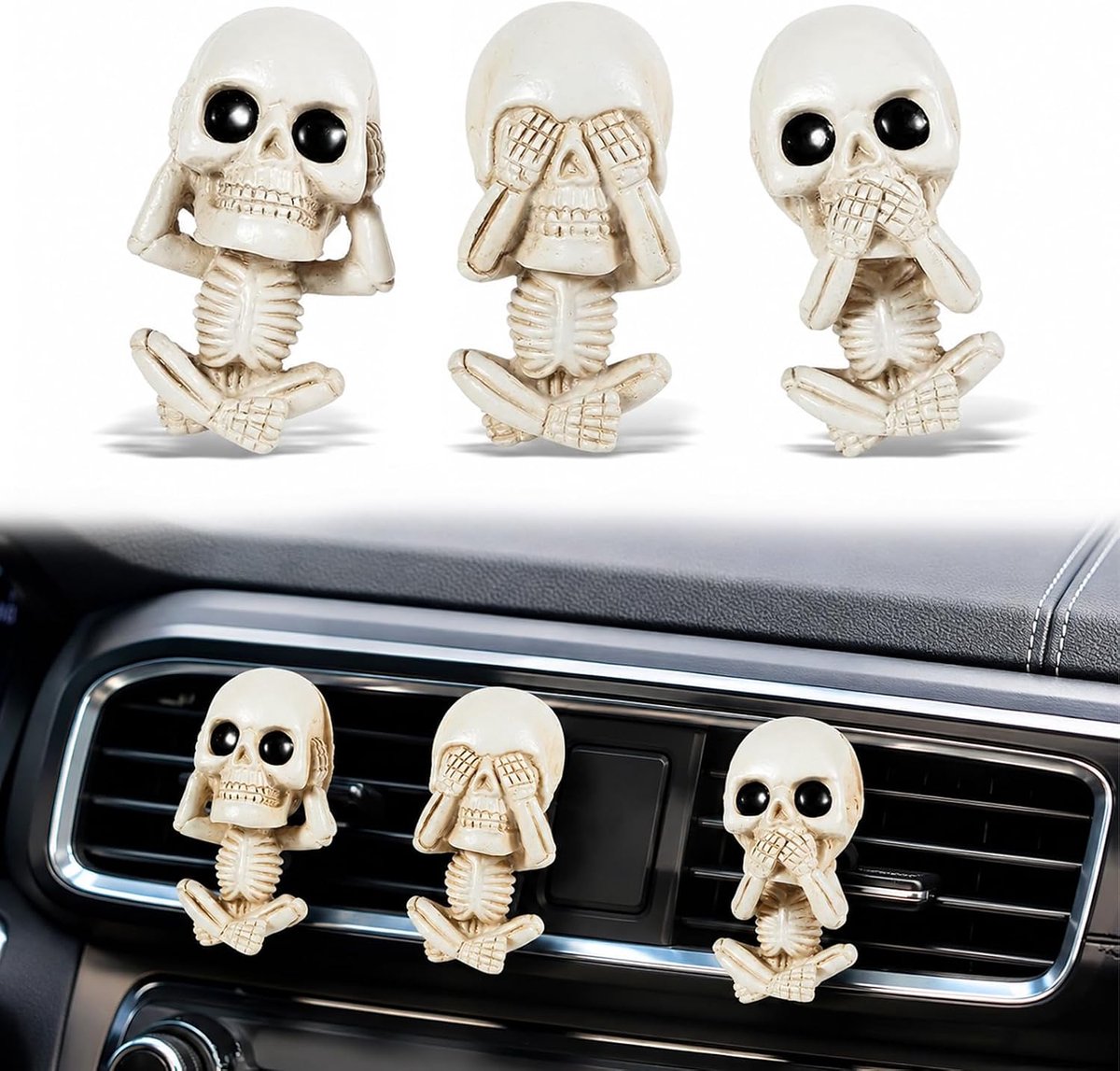 ZhouWei 3 stuks decoratie Halloween doodshoofd luchtverfrisser auto, decoratie doodskopclip ventilatiesproeiers en - ShopVlot