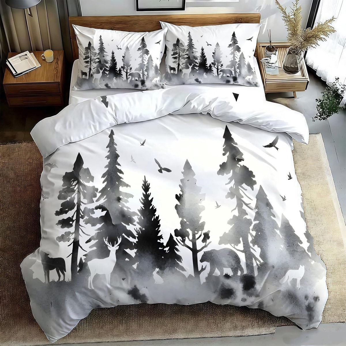 Kleine eenpersoons dekbedovertrekset, inktwasstijl dekbedovertreksets met ritssluiting, zachte microvezel beddengoedset, met 2 kussenslopen van 50 x 75 cm, voor gebruik met
