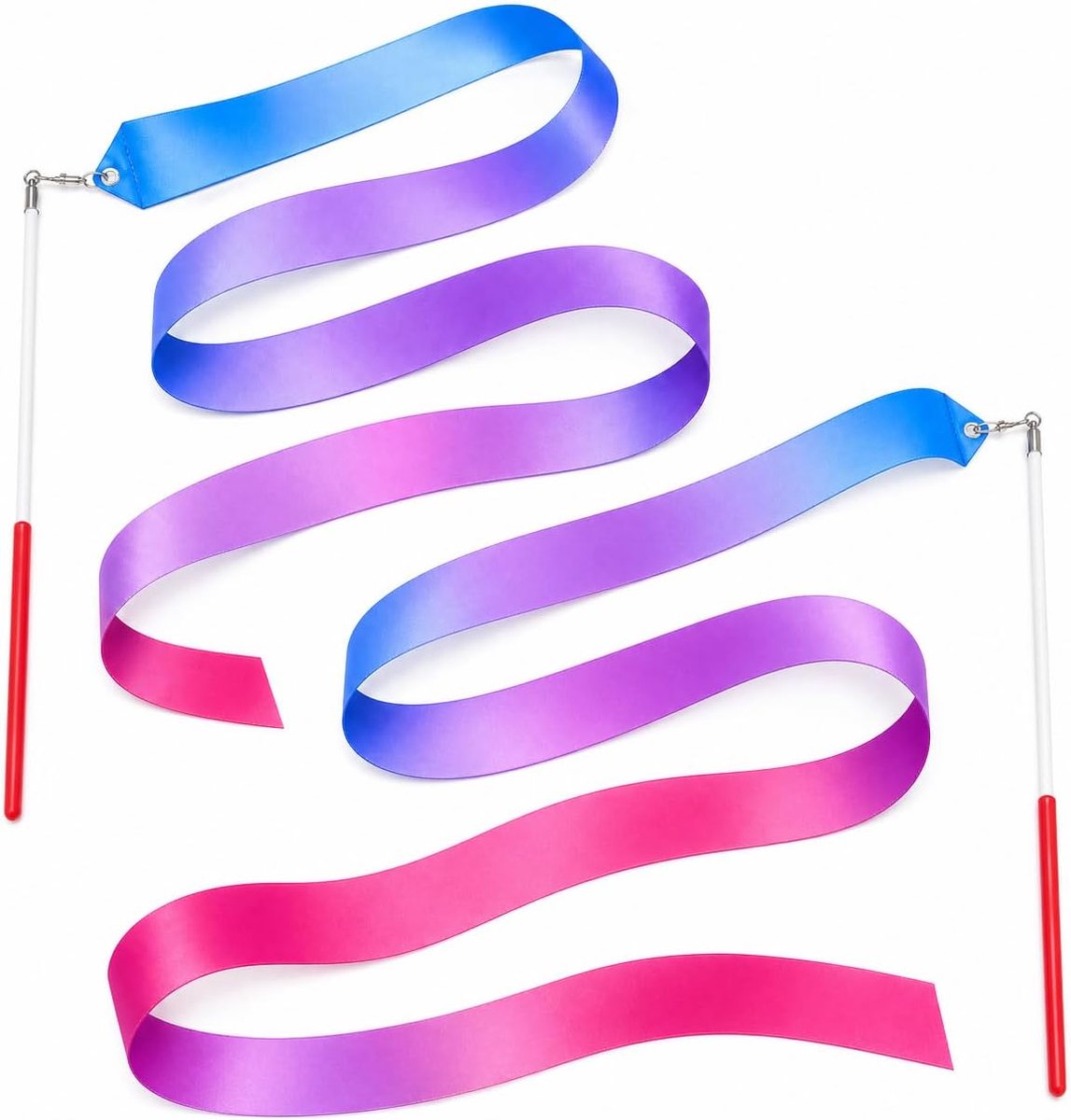 2 stuks dansband met staaf kinderen, 2m gymnastiekband, blauw-roze kleurverloop, 30cm handvat. Voor ritmische - ShopVlot