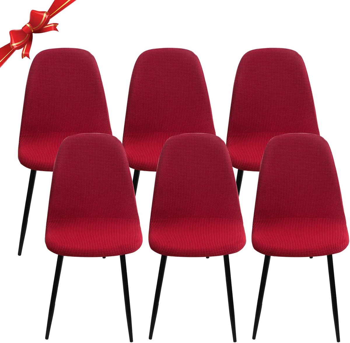 Jaotto Elastic Seat Cover with Backrest 6 Pieces Round Back Seat Covers for Dining Room Jacquard Seat Covers Universal - ShopVlot