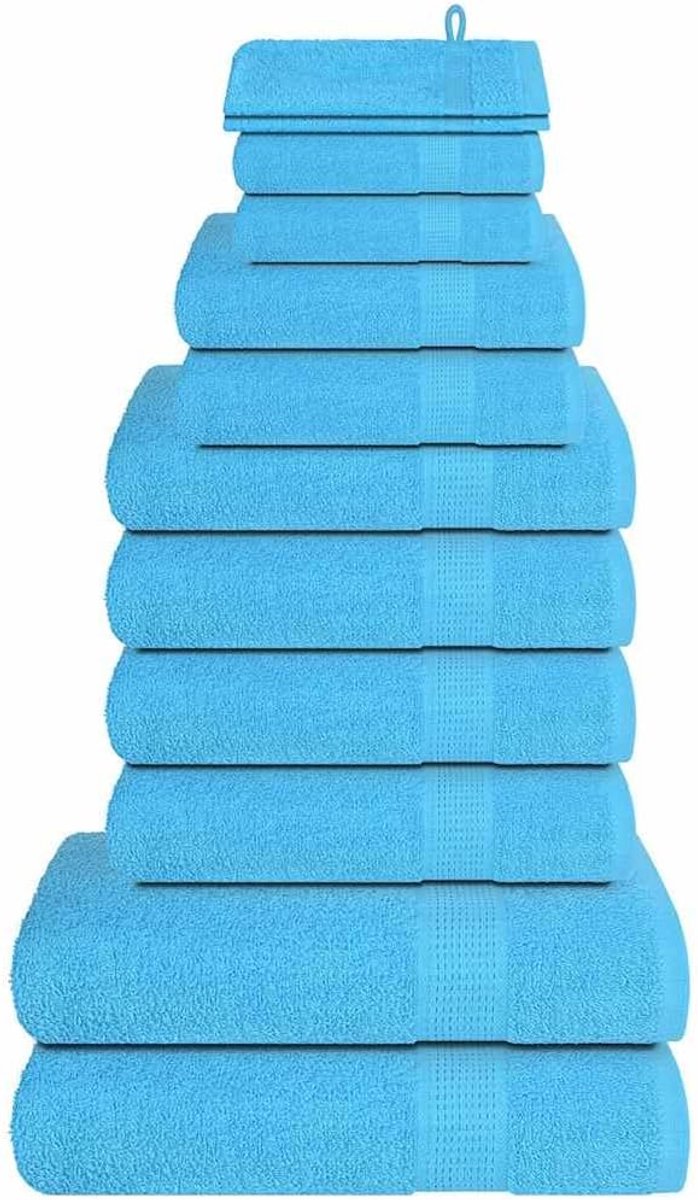 12-delige handdoekenset katoen turquoise, badstof set voor badkamer gasten toilet, absorberende handdoeken met lus, set inclusief washandjes douchehanddoeken