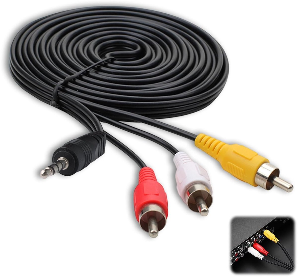Image of 0.3cm TRRS to 3×RCA AV Camcorder Video Cable 3m, Jack to Cinch Audio Video Cable, Aux to RCA Connection Cable for - ShopVlot