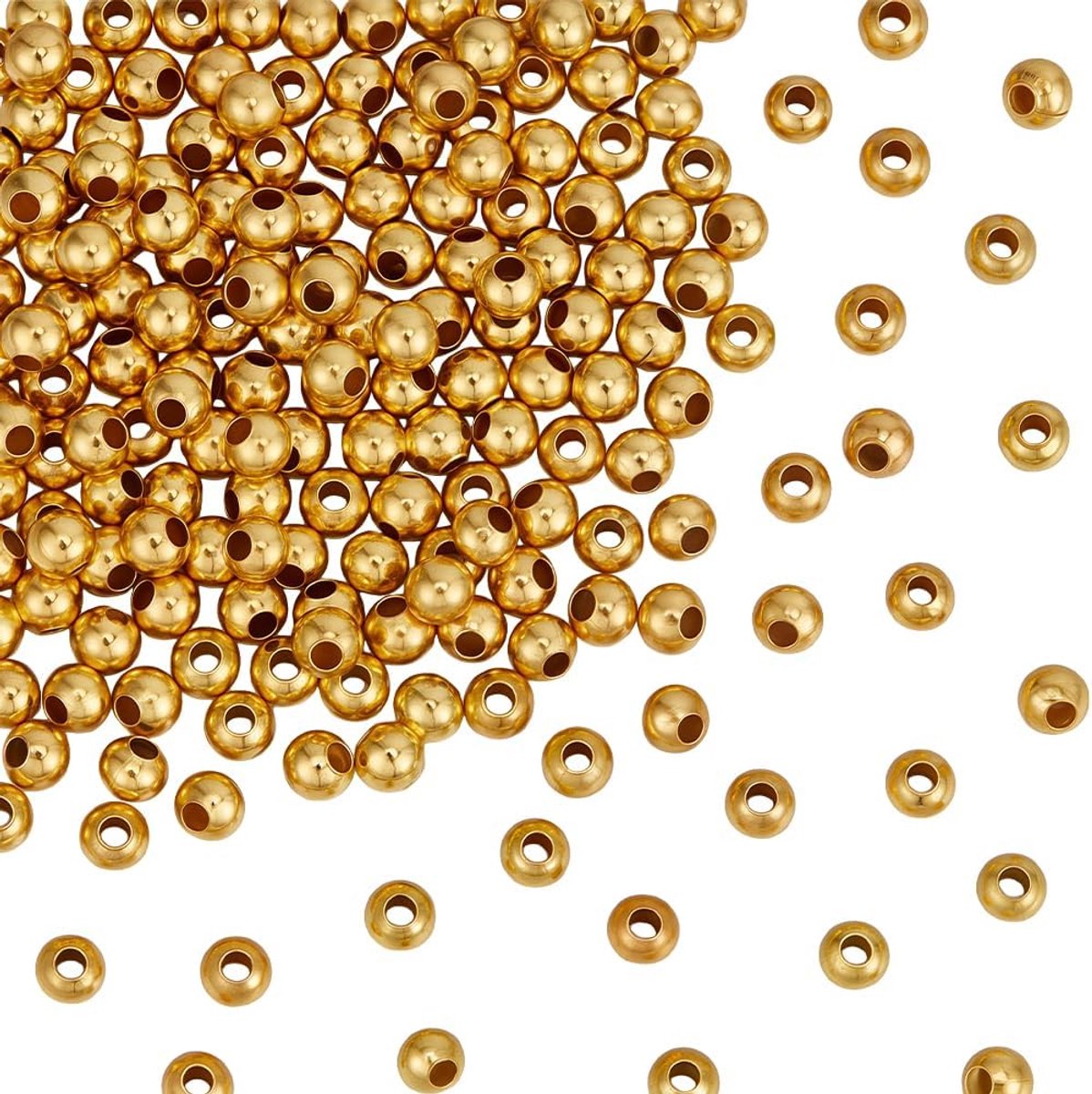 1 Box 500PCS 3mm gouden messing afstandhouderkralen met gaatje kleine metalen ronde glanzende naadloze gladde kleine losse afstandhouders kralen bulk voor sieraden maken armbanden kettingen