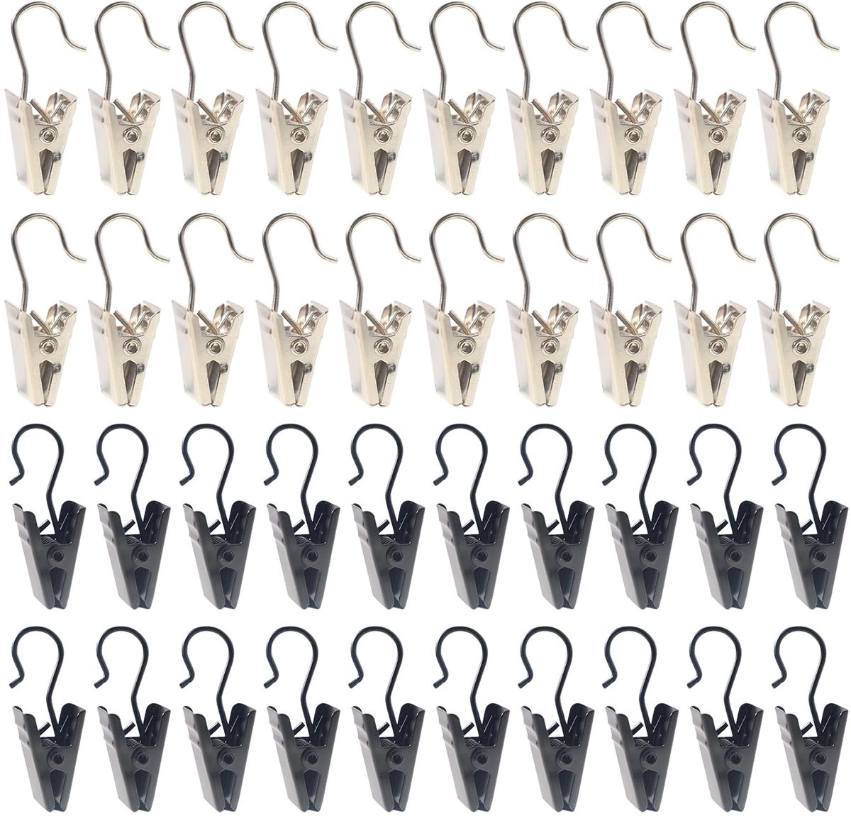 40 stuks roestvrijstalen gordijnclips met haken, metalen hanghaken, robuuste gordijnhaken hanger clips voor foto - ShopVlot
