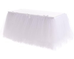 Tule tafelrok - Feestelijk tafellaken - Feestelijke tafelaankleding - Handgemaakt - kreukvrij - 275 x 76 cm - Wit