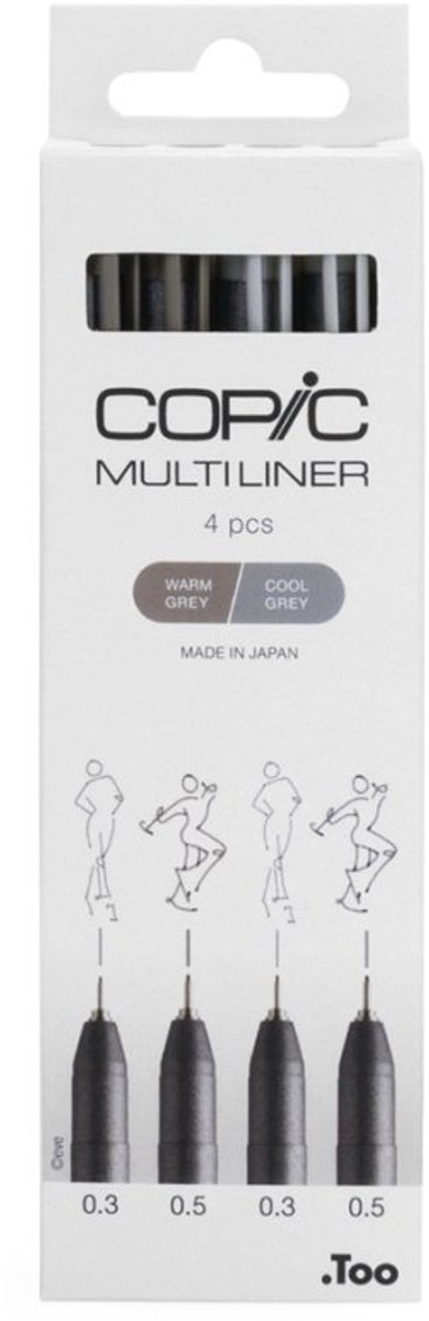 COPIC fineliner Multiliner, grijs, 4-delig set, 0,3 en 0,5 mm