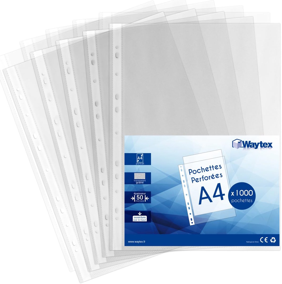 1000 stuks kunststof hoezen voor map A4-50 micron – transparante geperforeerde hoezen met korrelig anti-reflecterend – - ShopVlot