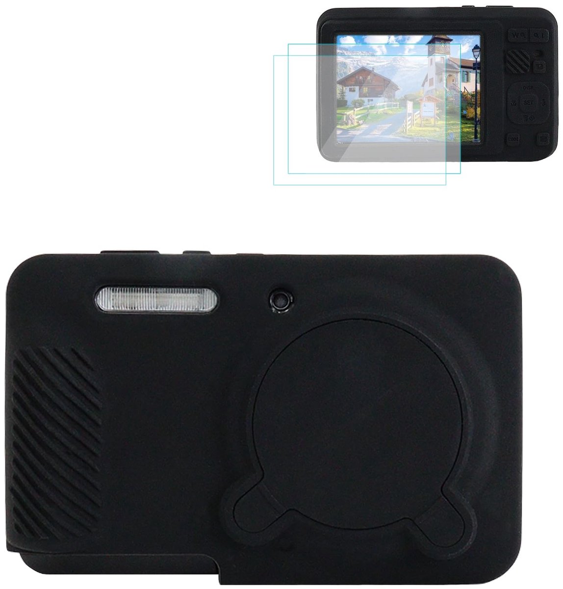 Siliconen hoes voor Kodak PIXPRO FZ55 - zwart - antislip ontwerp - inclusief 2 schermbeschermfolies - ShopVlot