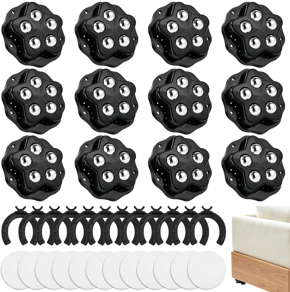 12 stuks meubelwielen, plat, zelfklevend, 360 graden wielen - ShopVlot