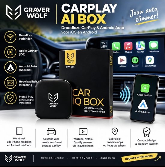 Draadloos Dongle CarPlay & Android Auto Dongle voor Autoscherm – YouTube, Netflix, Google Maps & Meer Plug & Play