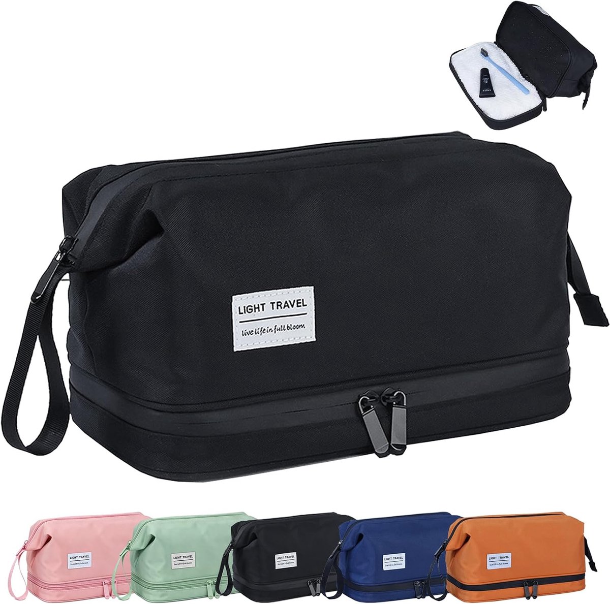 Reistas voor dames, groot, lichte make-uptas, wijd open toilettas met handvat, cosmeticatas, make-up-organizer, voor - ShopVlot