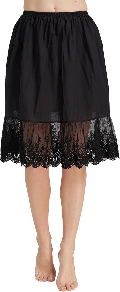 BEAUTELICATE Underskirt Women 100% Cotton Skirts Dress Extender Half Slip with Lace Trim Vintage Skirt - ShopVlot