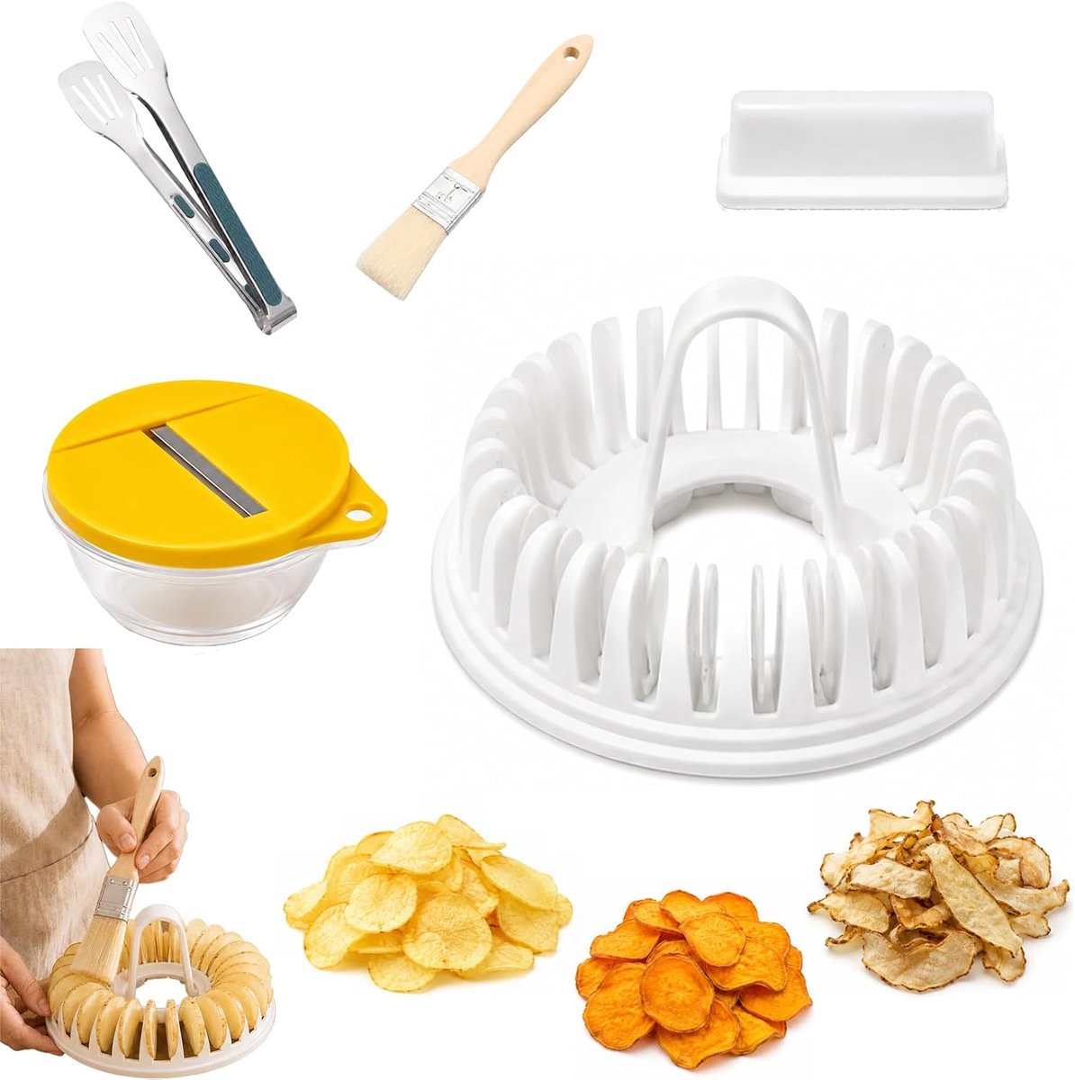 DIY Magnetron Chipsmaker met Snijkom - BPA-vrij - Vaatwasmachinebestendig - Zelfgemaakte Chips Zonder Olie - Voor Appel, Courgette en Zoete Aardappel - SOLLBRY®