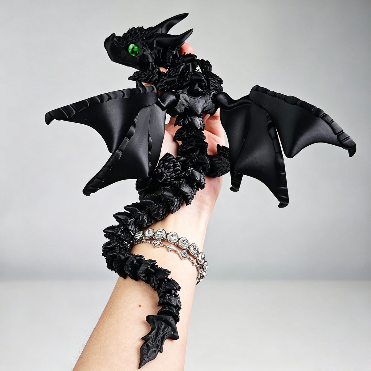 Namajunas-Zwart-3D Geprinte Draak 25cm met Vleugels-Dinosaurus Speelgoed-Beweegbare Gewrichten-Ornamenten-Versiering Verjaardag-Geschenkset Mannen-Verjaardagscadeau Man-Stressverlichtend-Woondecoratie Woonkamer-Desktop-Cadeau-Premium-Vingerpoppetjes