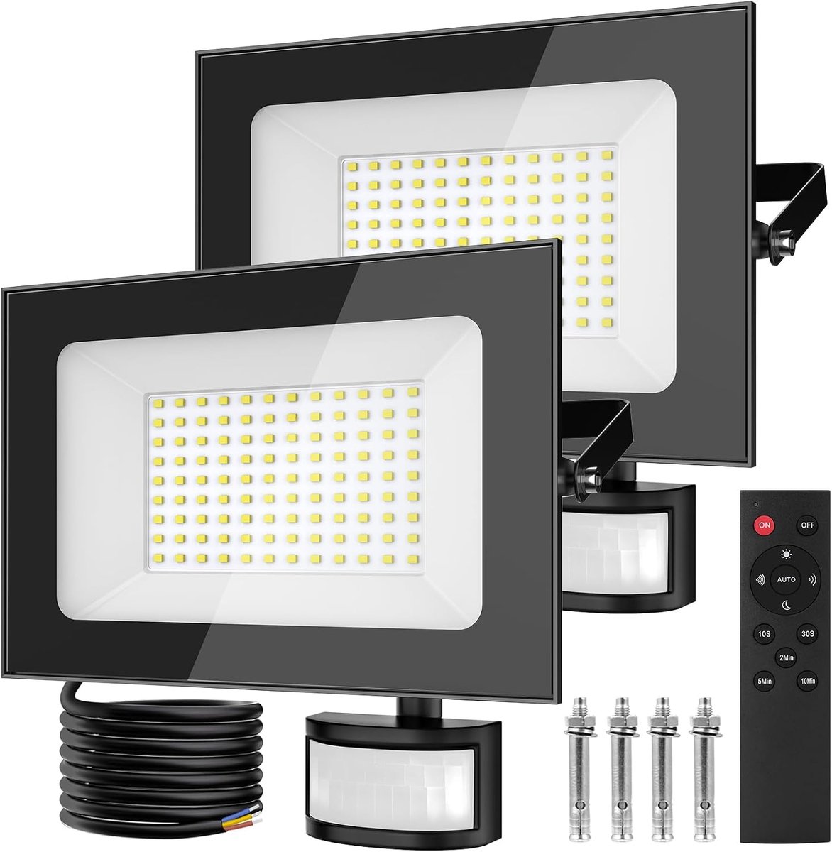 papasbox Pack of 2 100 W LED Spotlights with Motion Sensor for Outdoor Light Sensor Outdoor Spotlight with Remote - ShopVlot