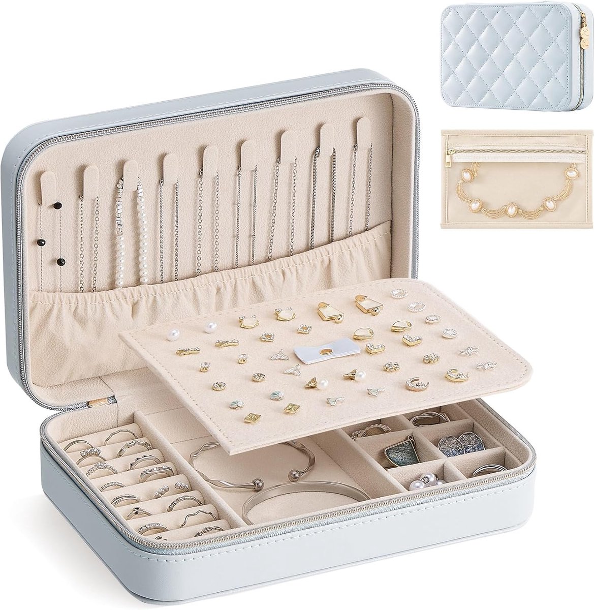 Lolalet Travel Jewellery Box, Jewellery Travel Case, Jewellery Organiser, Portable Jewellery Organiser with Storage - ShopVlot