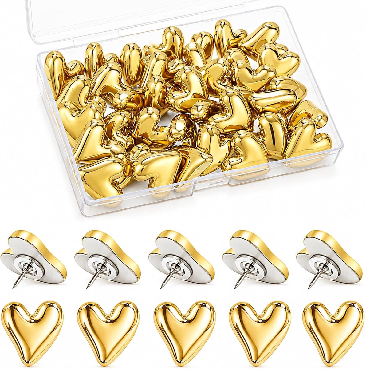 36 stuks gouden hartspelden, gouden punaises voor prikbord - ShopVlot