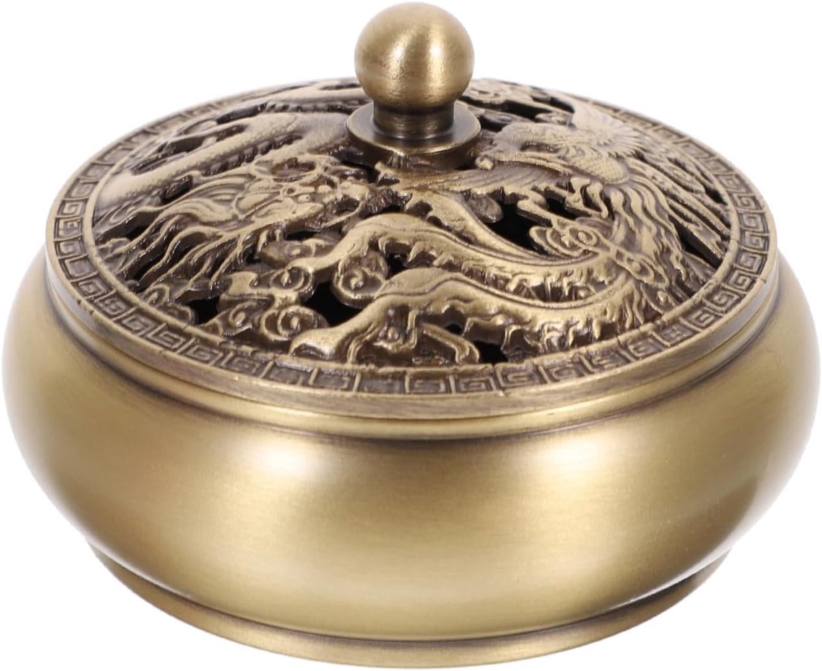 Angoily Brass Smoking Bowl with Lid Retro Incense Burner Incense Burner Copper Barrel Incense Holder for Home Teahouse - ShopVlot