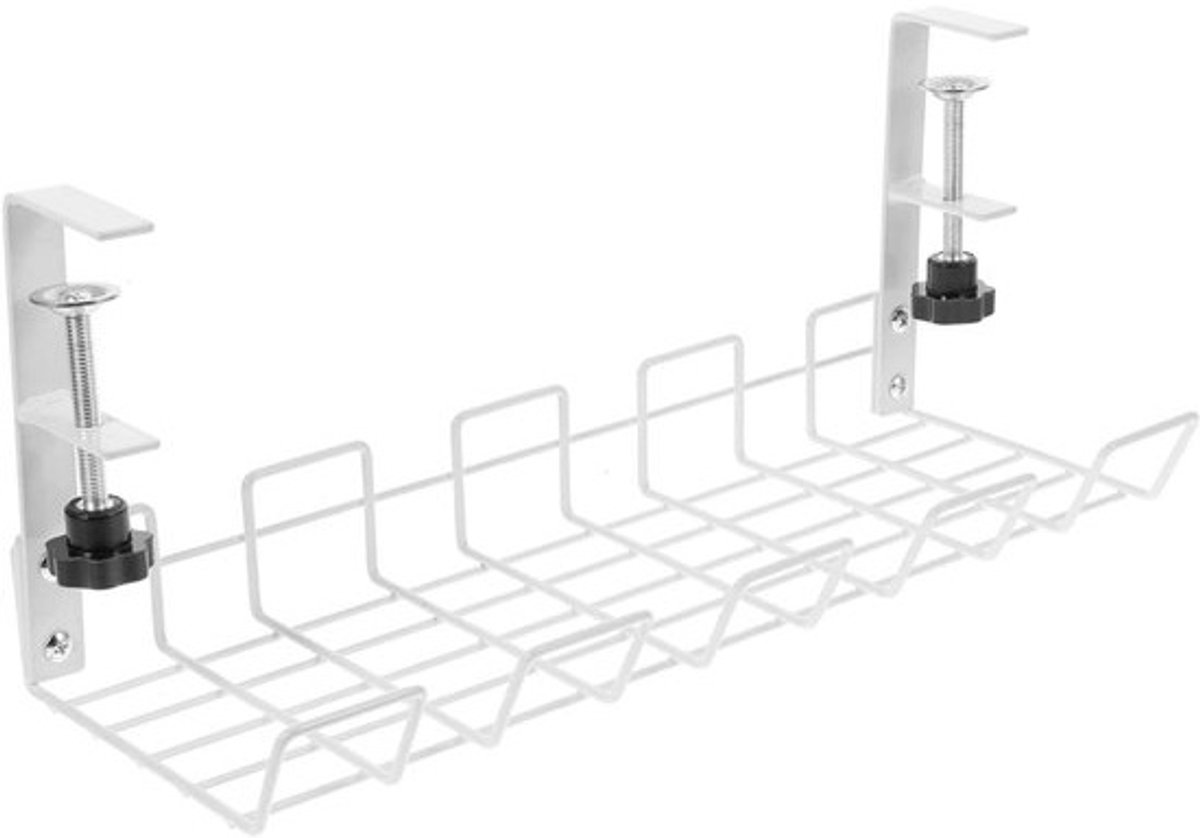 Kabelorganizer voor bureau - Opberglade voor bureau - Snoeren opbergen - Boorvrij ontwerp - 38 x 145 x 145 cm - Wit