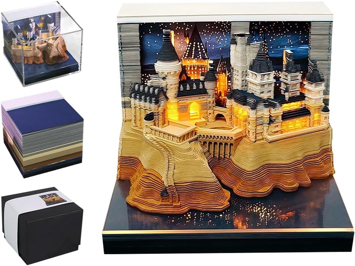 Magic Castle 3D-kalender 2027, afscheurbaar, 3D-notitieblok met licht, afscheurbare creatieve memo voor kamer en - ShopVlot
