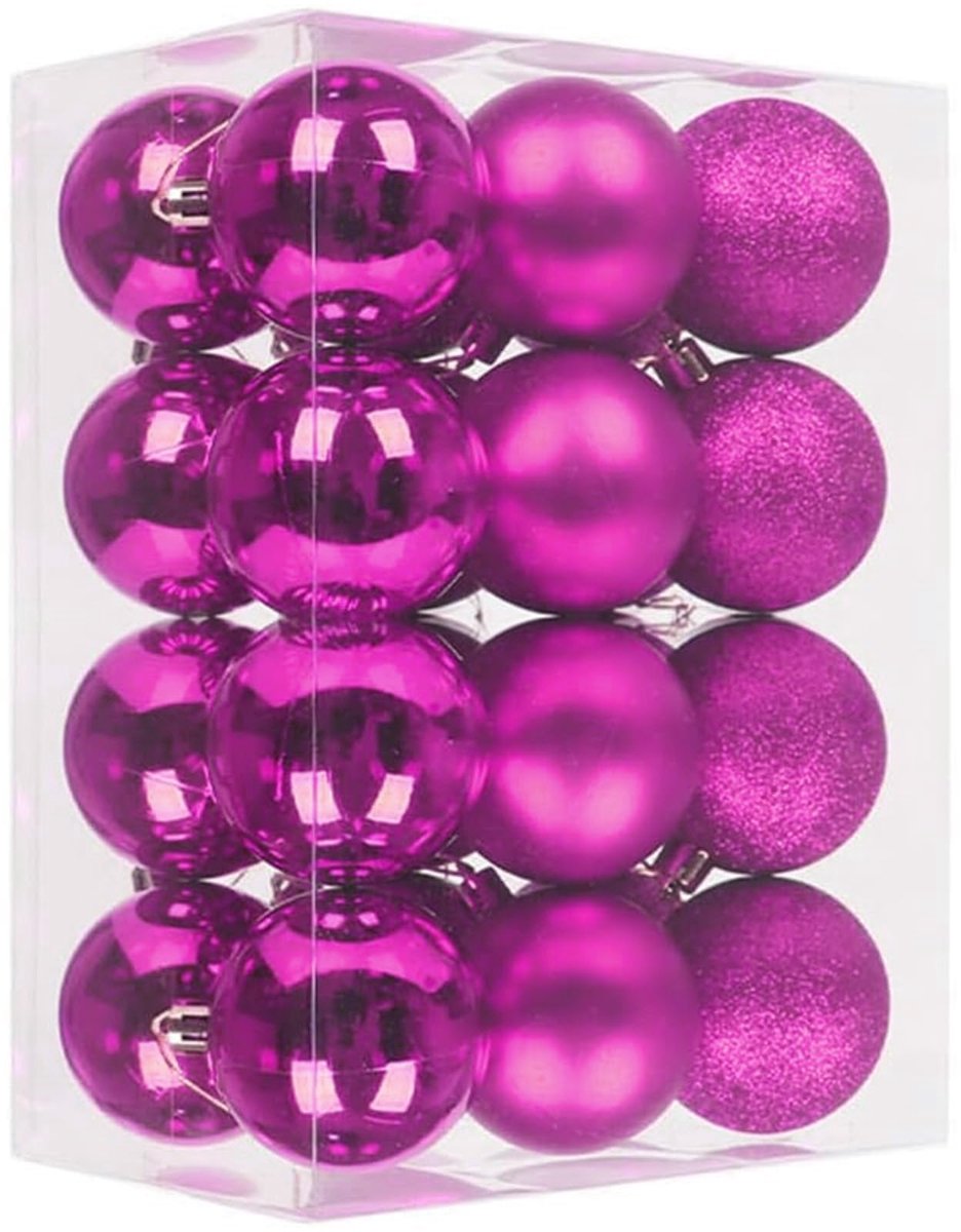 GESDYO 24 stuks kerstboomballen, rozerood, 3 cm, mat en glanzend, kunststof kerstballen met ophanghaakjes, onbreekbare - ShopVlot