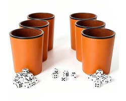 FDKene Set van 6 dobbelstenen van leer met 36 dobbelstenen, dobbelbeker met fluwelen binnenkant, dobbelspelset voor - ShopVlot