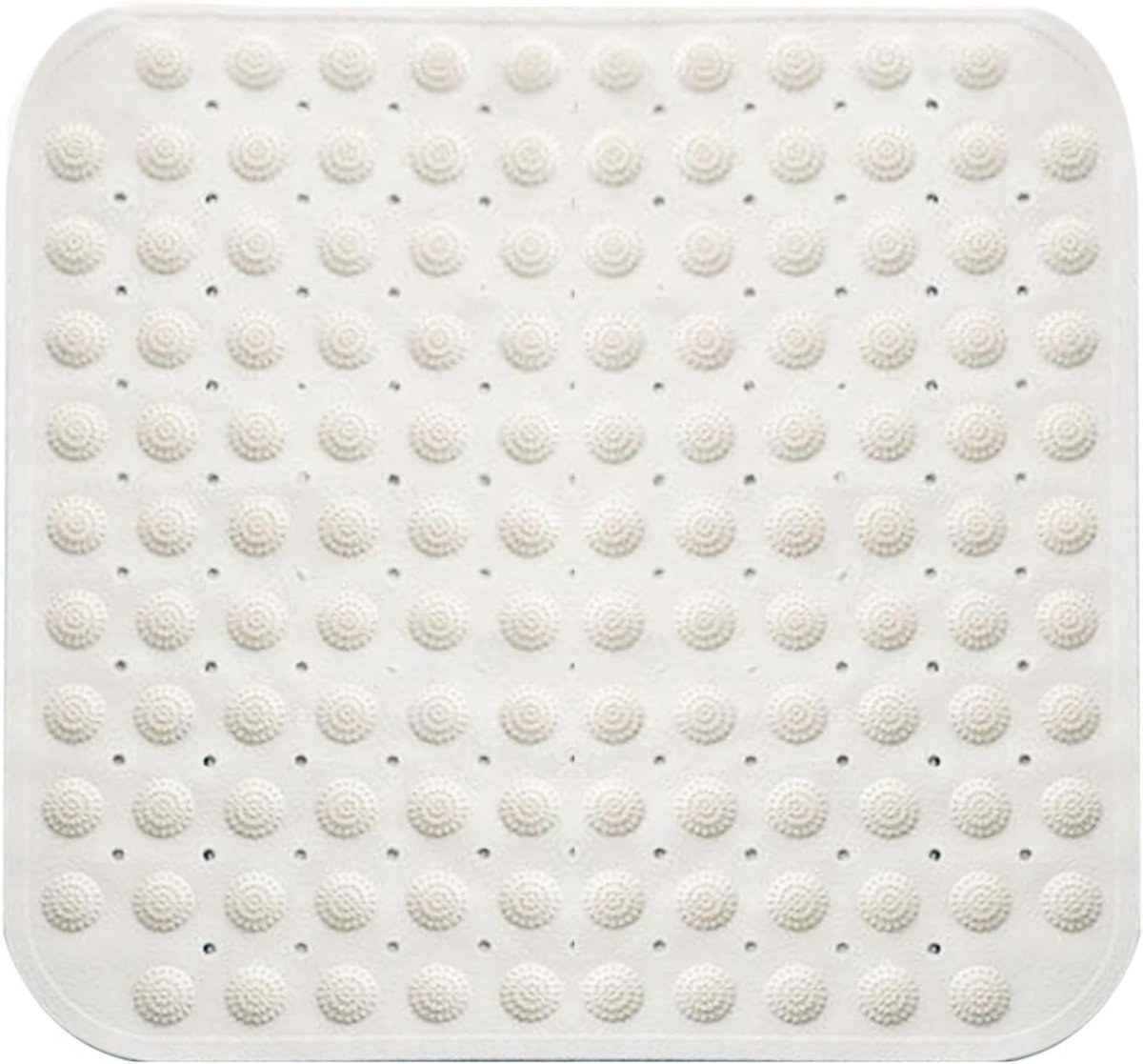 Antislip Douchematt, 48 x 48 cm, met Zuignappen, Massagefunctie, Ideaal voor Sauna's en Badkamers, Machinewasbaar, Vierkant, Wit
