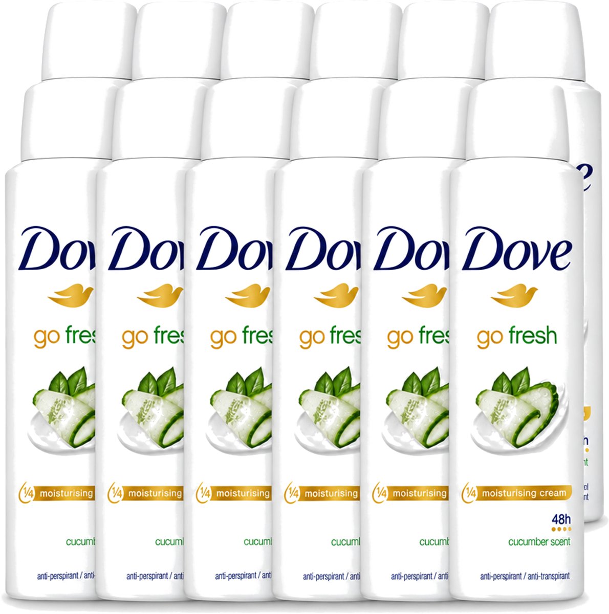 12 x Dove Go Fresh - Deospray - Komkommer - 150 ml - Voordeelverpakking - 12 stuks