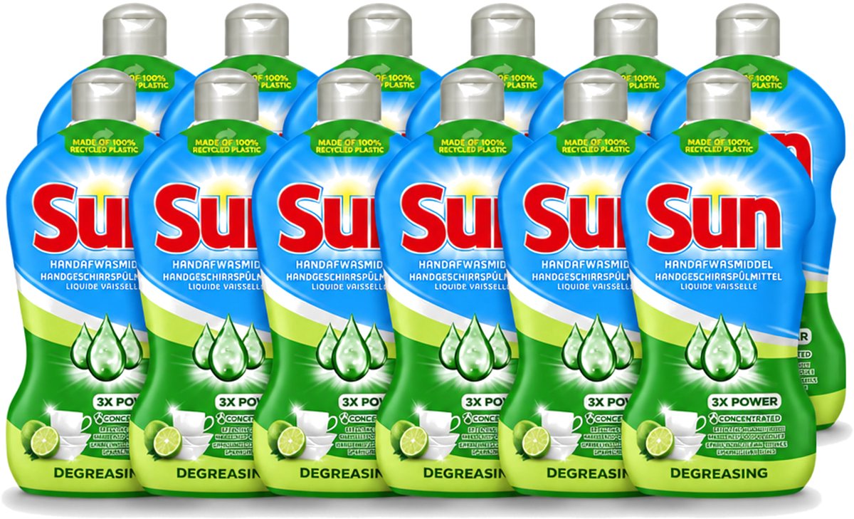 12 x Sun - Handafwasmiddel - Degreasing - Limoen - 450 ml - Voordeelverpakking - 12 stuks