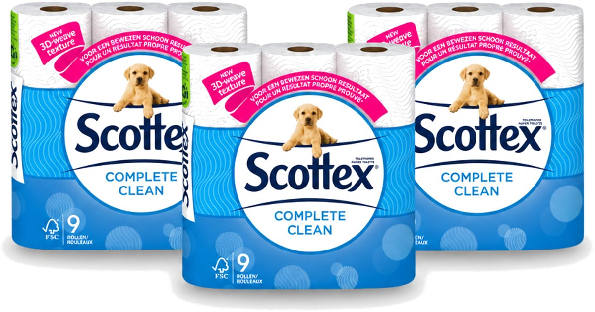3 x Page Scottex – Toiletpapier – Complete Clean 2-laags – 9 rollen - Voordeelverpakking - 3 stuks