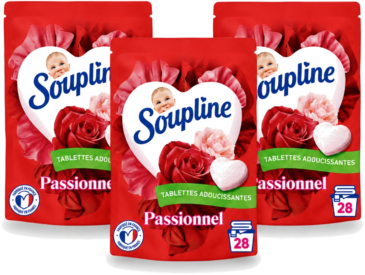 3 x Soupline – Wasverzachtertabletten – Harten Straling van Passiebloemboeket - 28 tabletten - Voordeelverpakking - 3 stuks