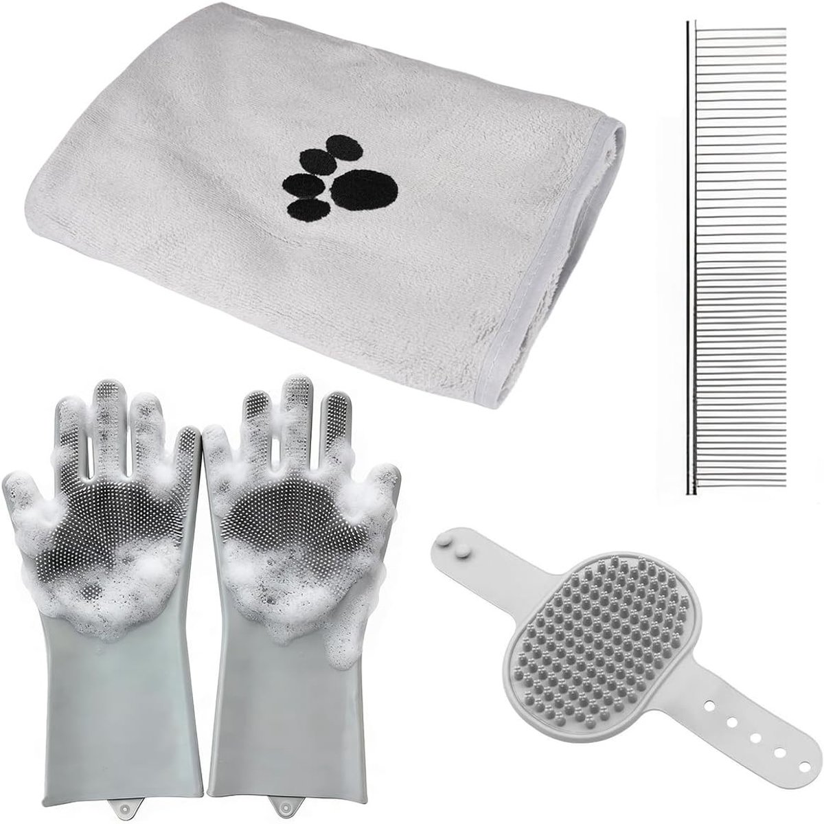 Hondenverzorgingsset met 4 functies en washandschoenen voor honden en katten, ideaal voor vachtverzorging en hygiëne