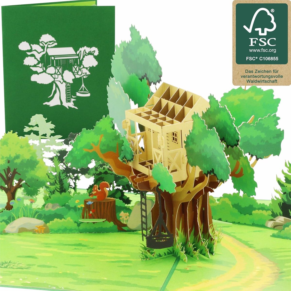 Boomhuishotel voucher - 3D-vouwkaart - pop-up kaart - verrassing voor kinderverjaardag - ShopVlot