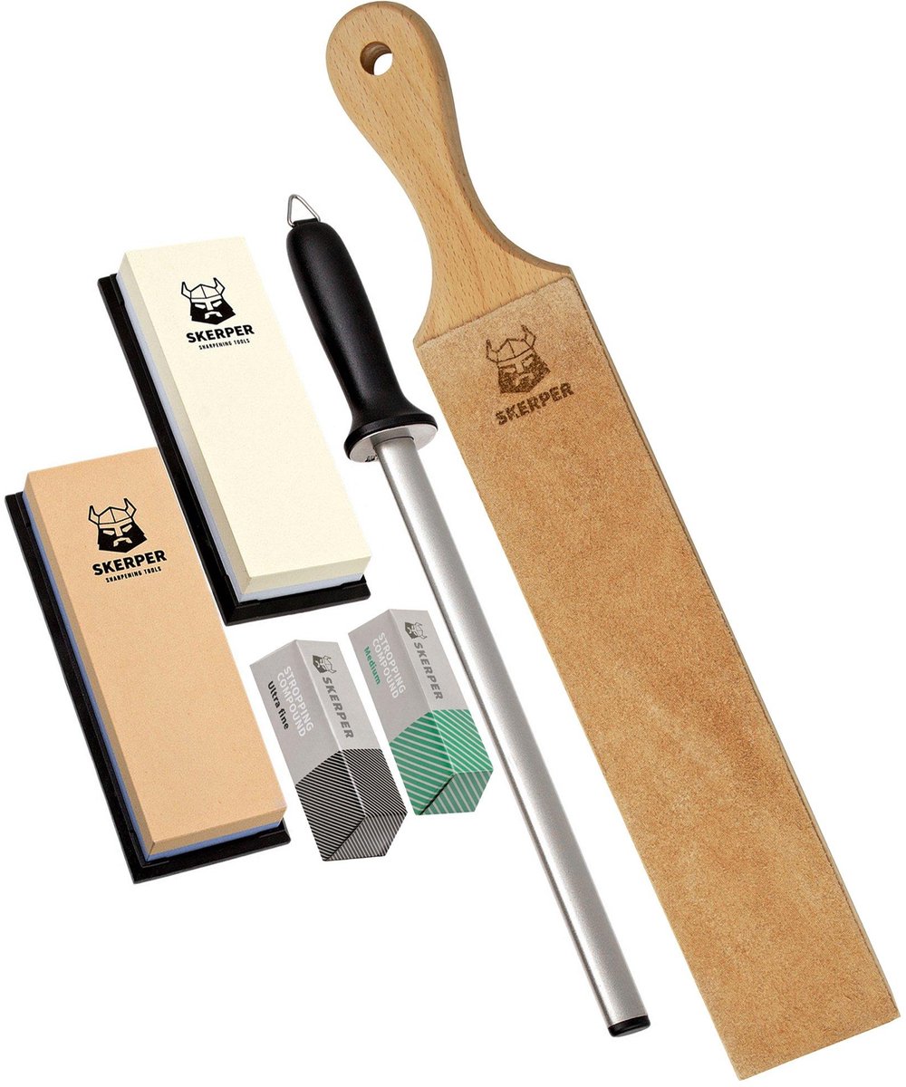 Skerper Basic Slijppakket met Stropping Paddle en Compounds - Complete Messenslijpset