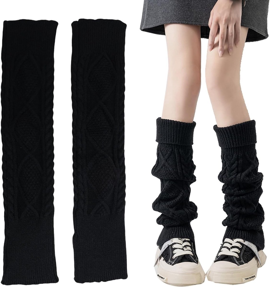 Bewarmers - Zwart - One Size - Middengebreid Ruitpatroon - Voor Dames