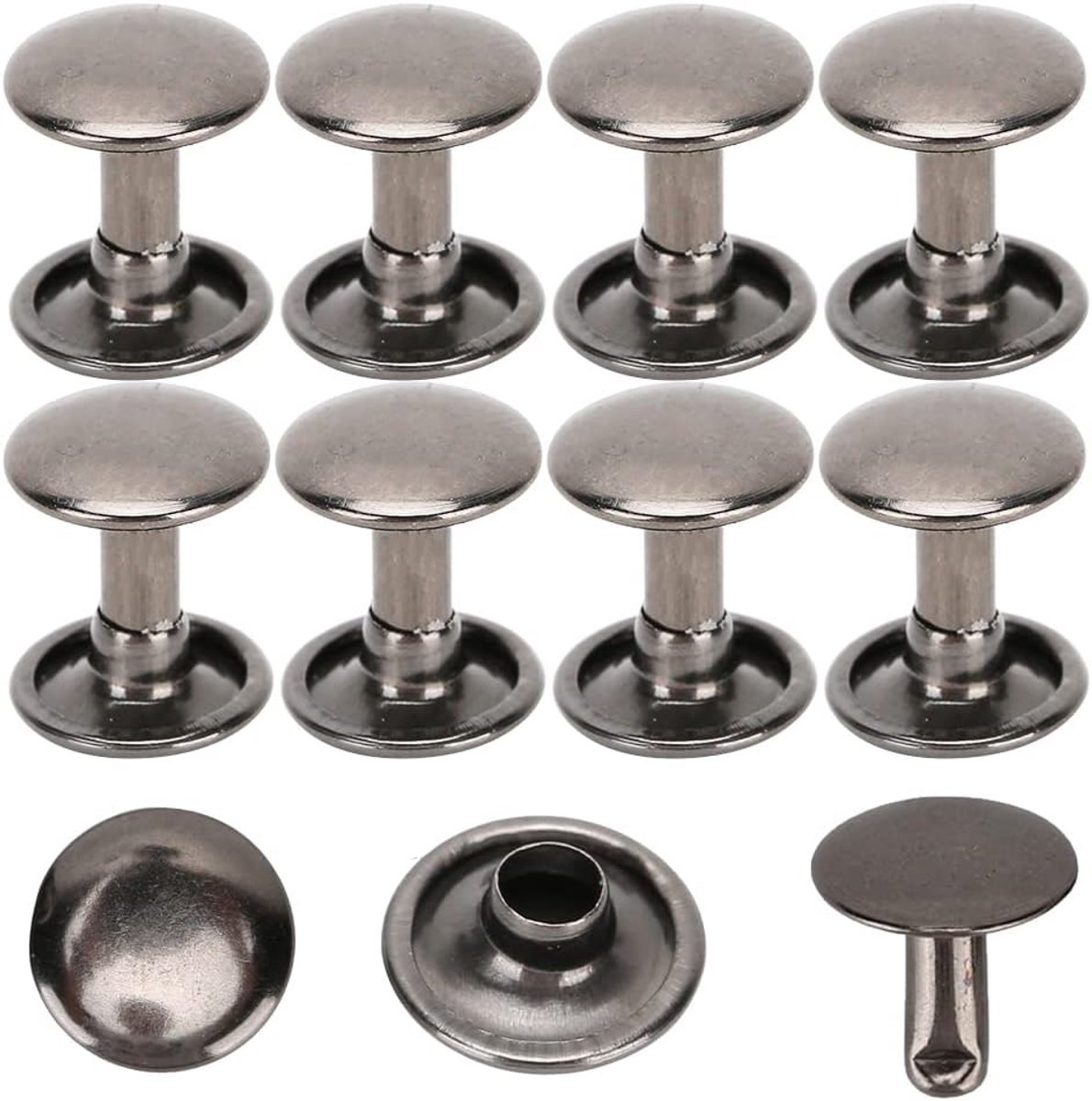 Dubbele klinknagels 10x10mm - metalen studs - voor leerbewerking - ideaal voor tasreparaties - ShopVlot