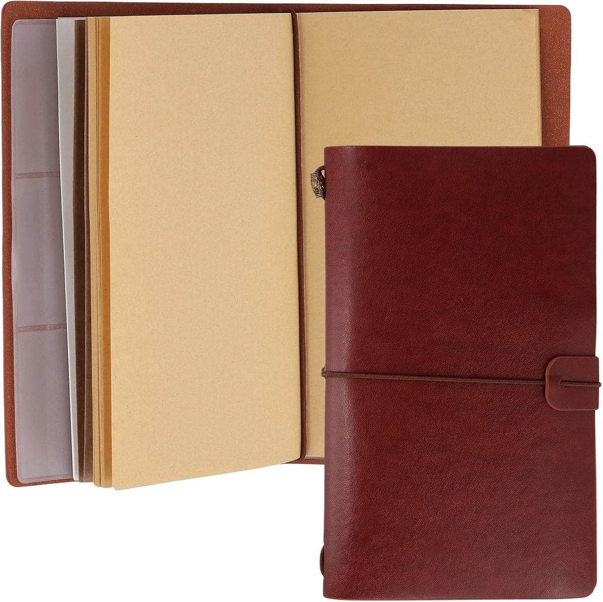 Notitieboek A6 20 x 12 cm - Bruin PU Leer - Vintage Reiscahier - Perfect voor Notities - ShopVlot