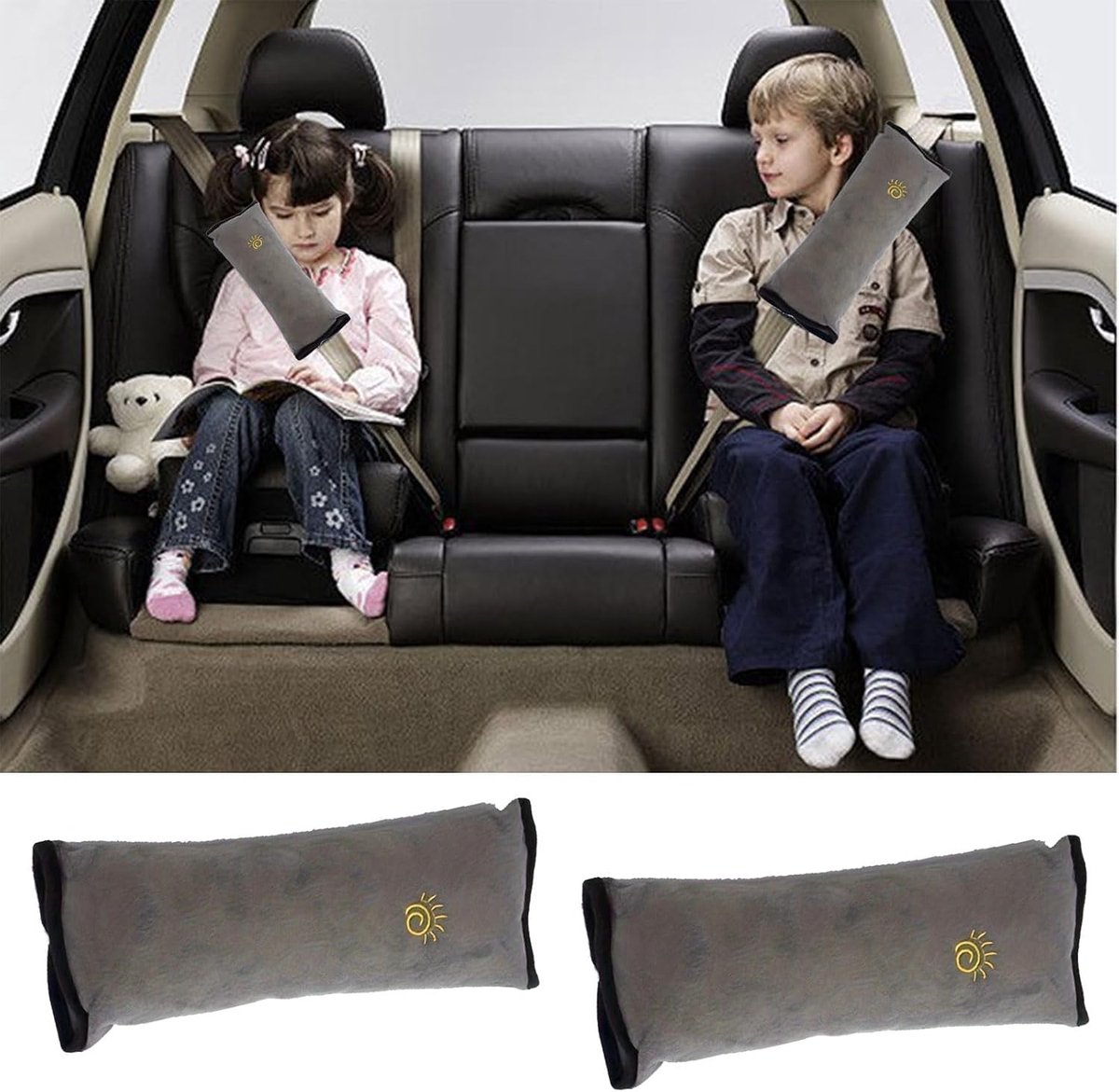 Dikke beschermers voor autogordels voor kinderen en volwassenen - 2-pack met grijze padding en comfort