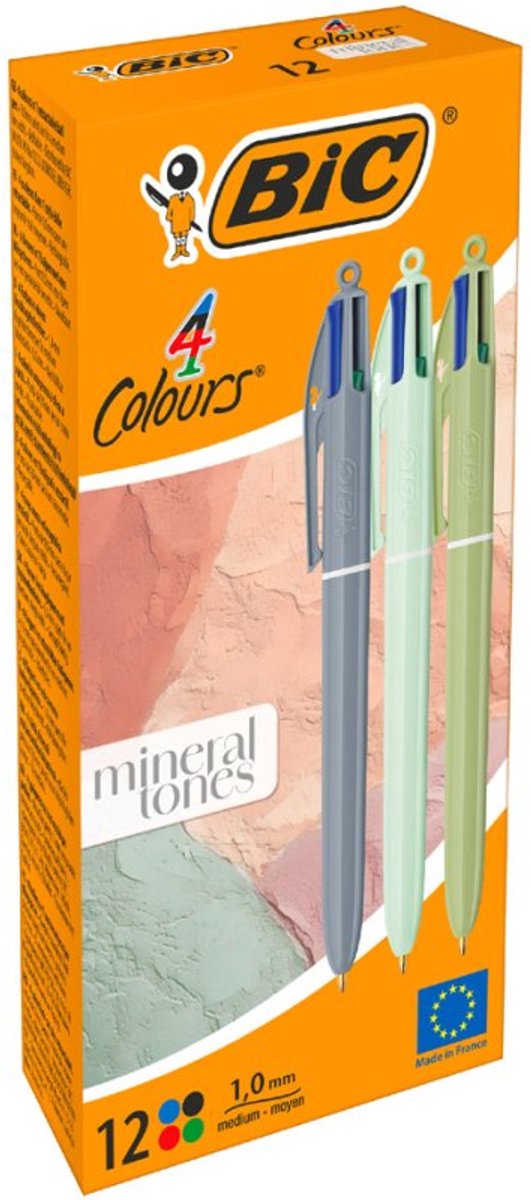 BIC 4 Colours Mineral balpennen, 4 kleuren, aardse tinten, 12 stuks